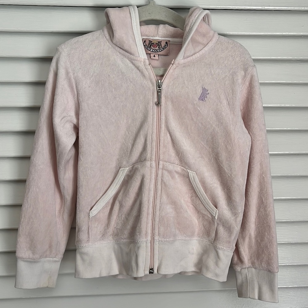 True Y2K Vintage Juicy Couture Velour Hoodie Scotty Dog Embroidered Pale Pink